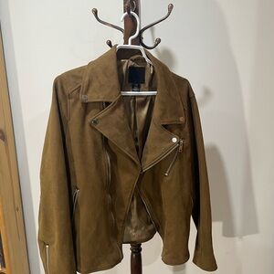 H&M Tan faux Suede Jacket with Zipper Accents